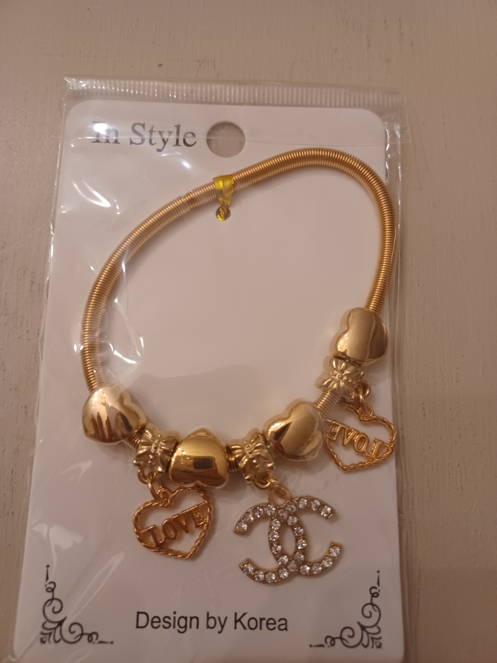 Brand NEW Gold Heart Charm Bracelet with Crystal Charm